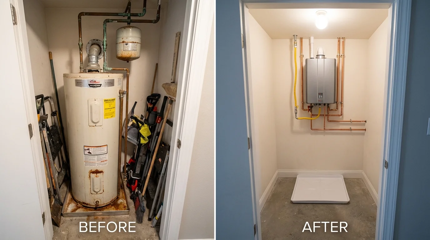 Tank water heater versus wall-mounted tankless unit comparison for Jonesville, NC homeowners